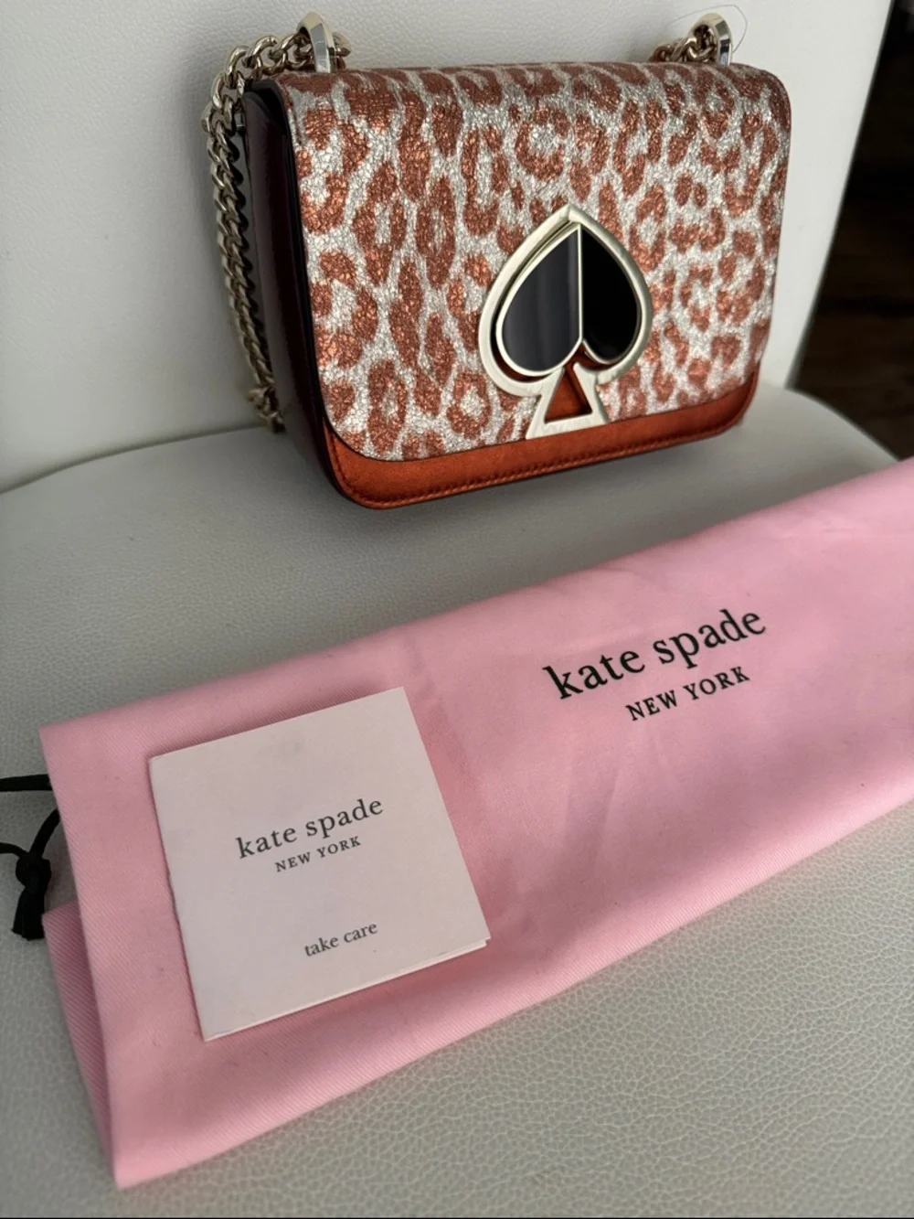 Kate Spade Nicola Metallic Leopard Twistlock Small Shoulder Bag with Chain Strap